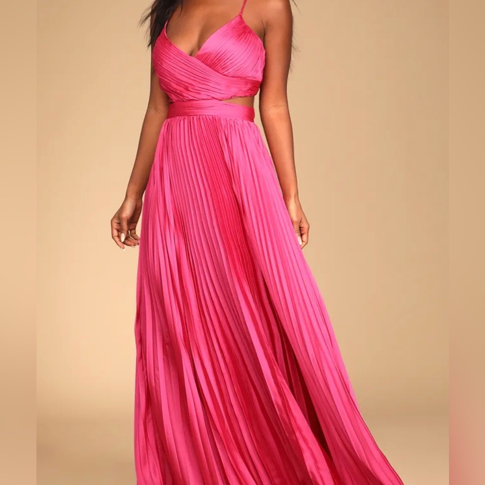 pleated pink maxi dress for formal/homecoming/prom